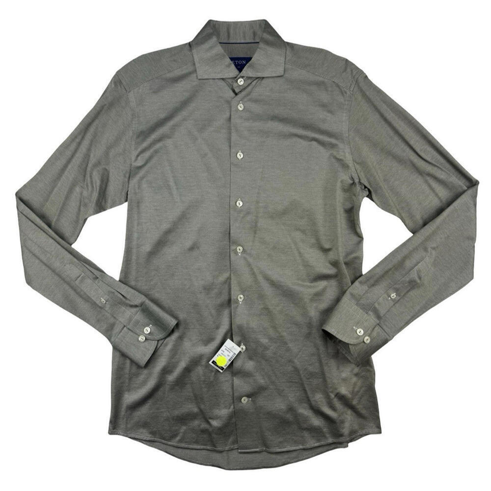 Eton Slim Fit Cotton Casual Button-Up Dress Shirt Green Grey Size M | 39 | 15.5